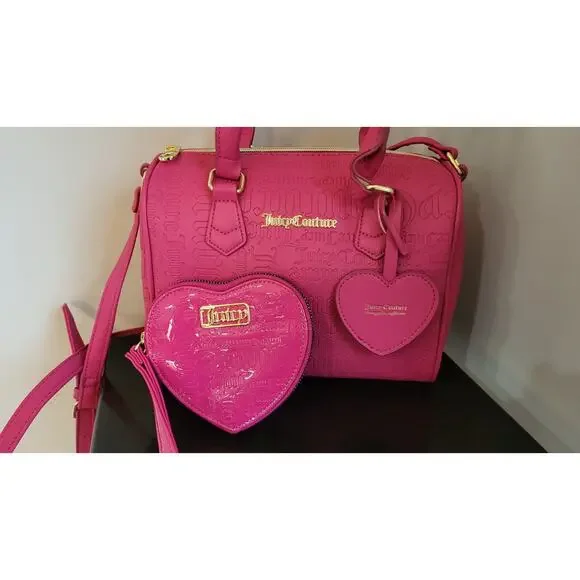 JUICY COUTURE Bag Speedy Satchel - Hot Pink & Matching Wristlet - Picture 2 of 16